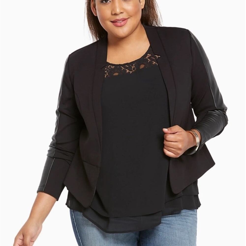 Torrid Black Faux Leather Sleeve Ponte Blazer 2X 10653512